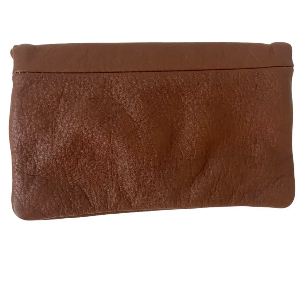 Vintage Tan‎ Leather Small Envelope Wallet Purse Zippered Pockets Travel Mexico